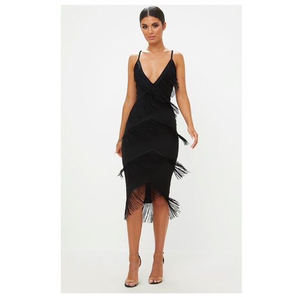 black strappy tassel longline midi dress